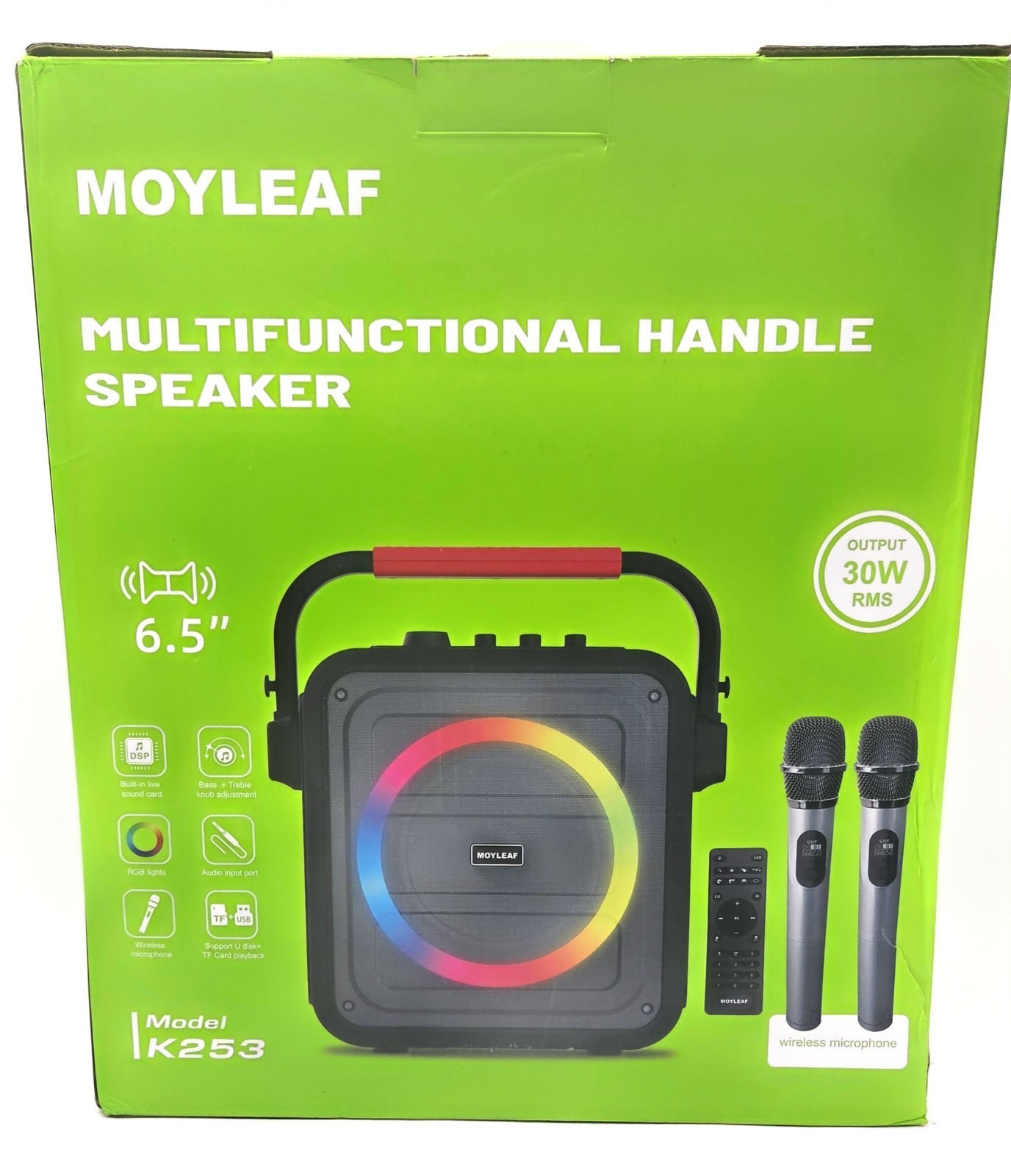 MOYLEAF BT Multifunctional Handle Speaker Black Karaoke Machine 2 BT Mics K253
