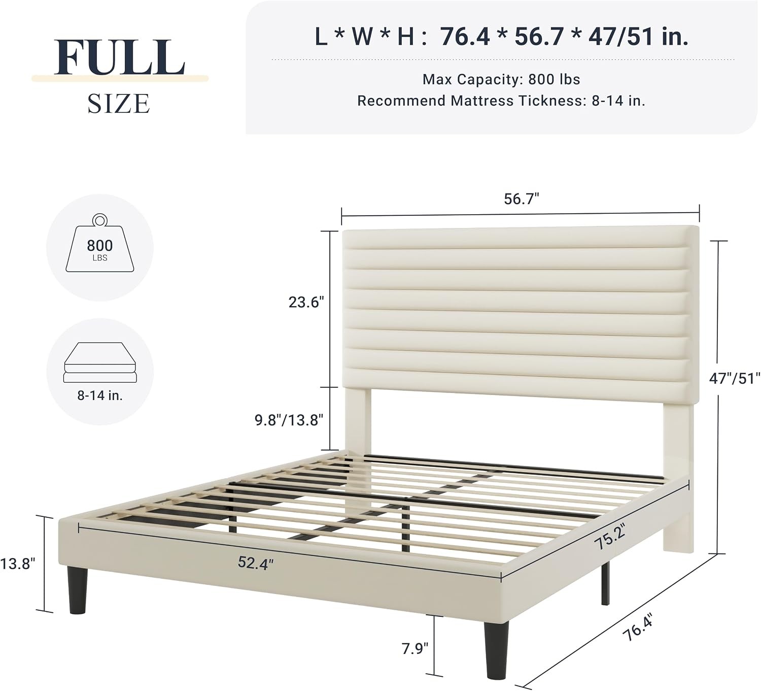 Full Bed Frame Velvet Upholstered Platform Bed with Adjustable Headboard