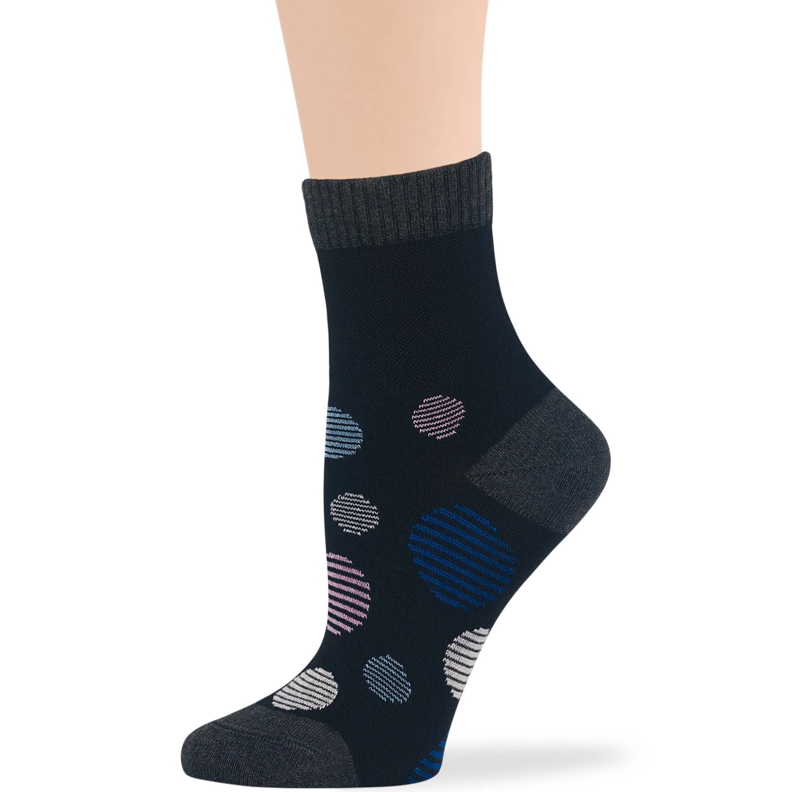 Women Bamboo Diabetic Pattern Quarter Socks Medium 4 Pack Dot Stripe Grey Black