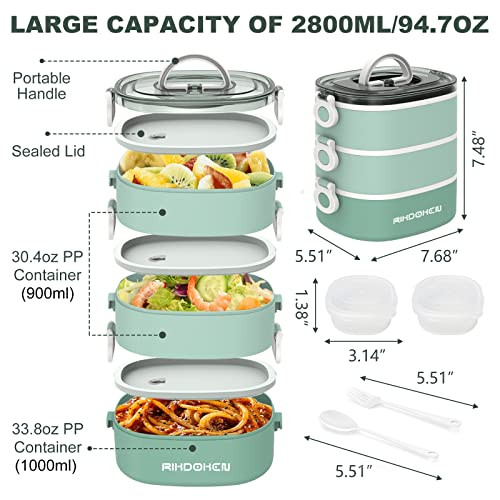 Lunch Box, Stackable 3 Layers Containers, Portable 94OZ Large Capacity