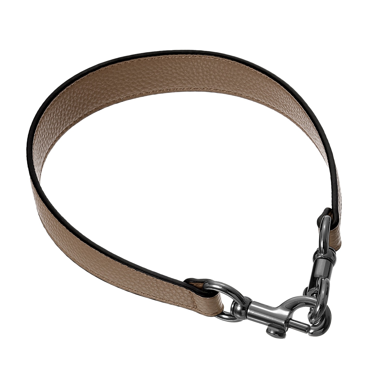 19.29 Inch PU Leather Short Bag Strap with Clasp, Dark Khaki, Grey Buckle