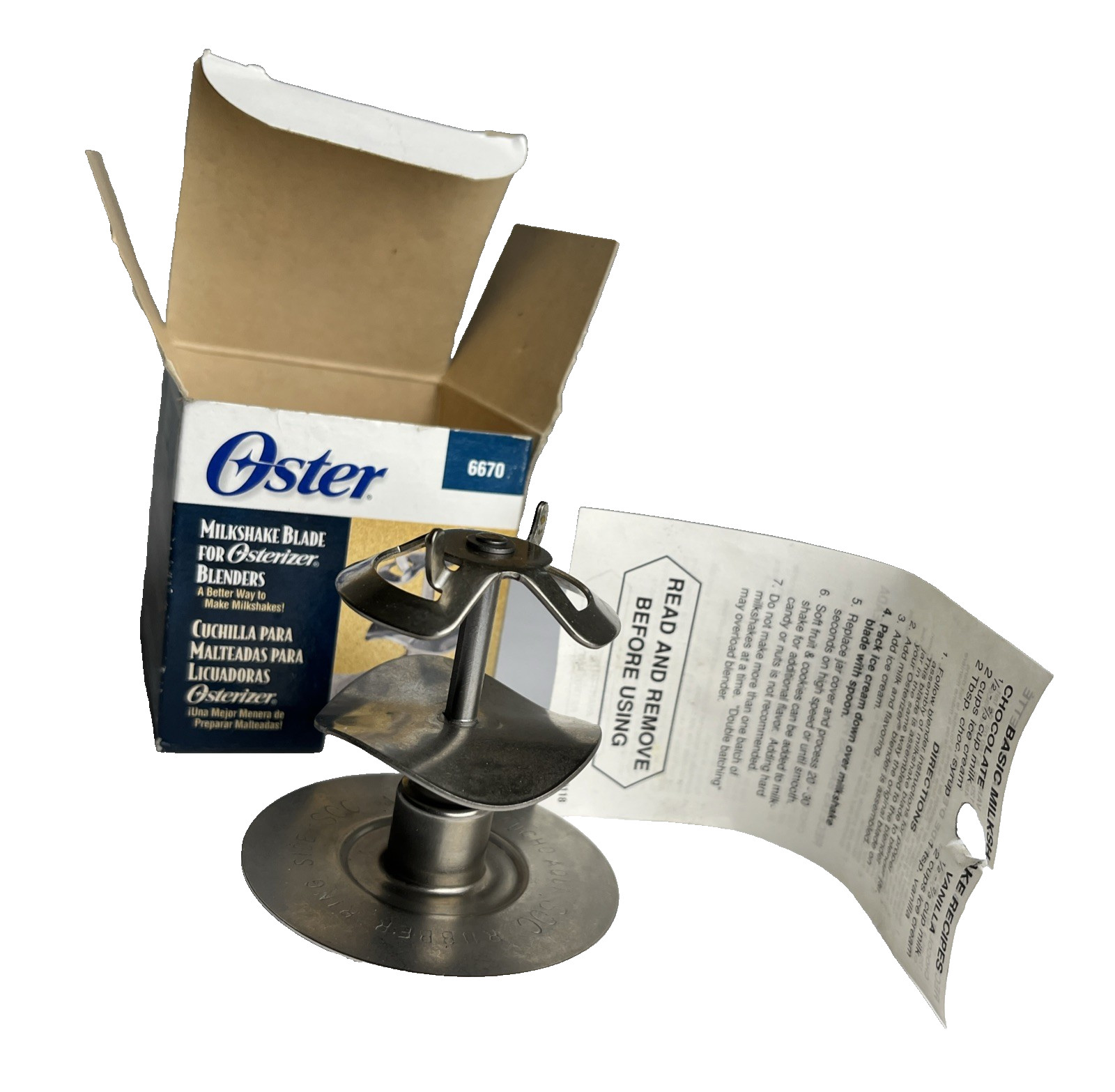 Oster Blender Milkshake Attachment Stainless Blade #6670 1997 in original Box