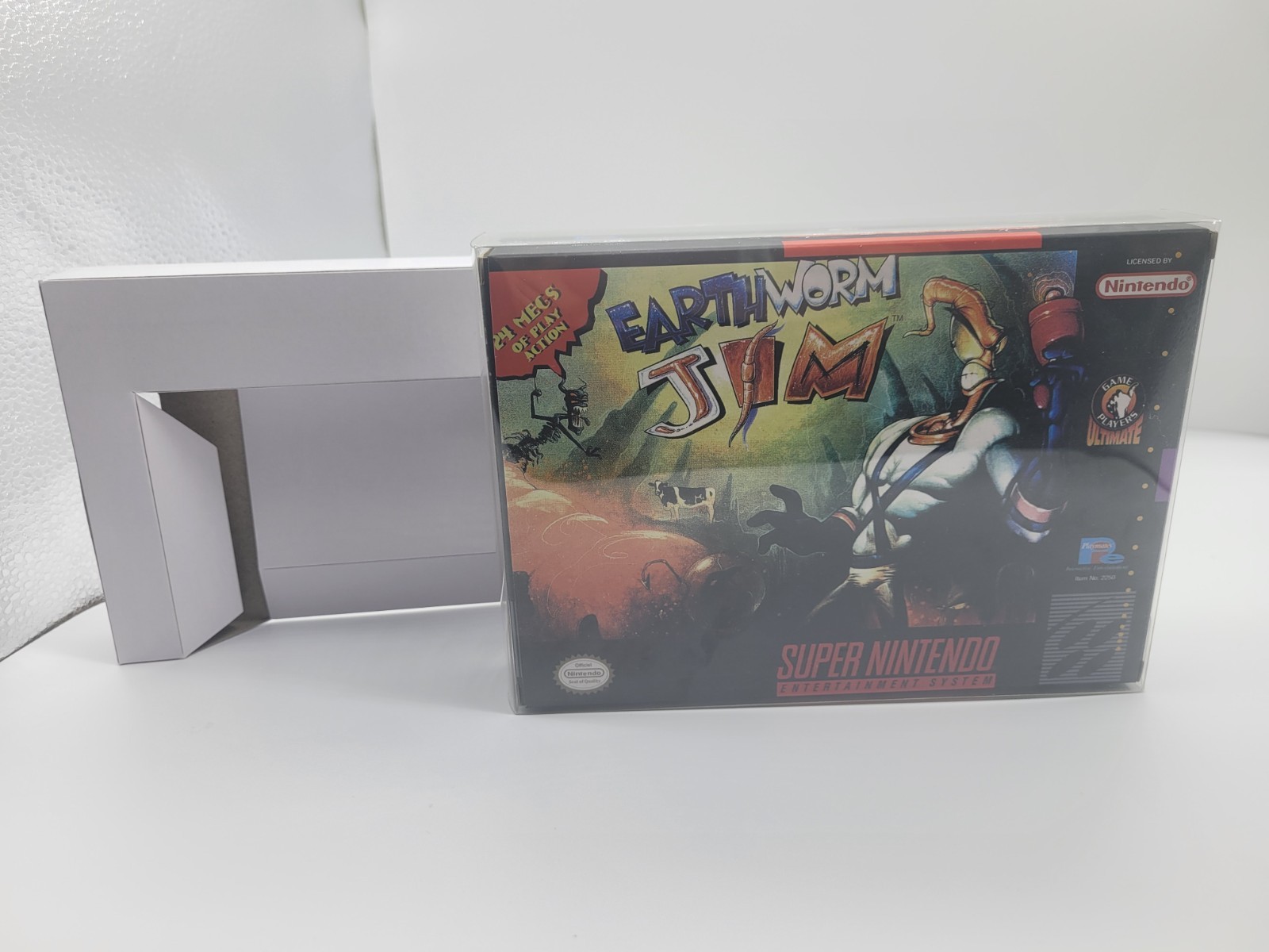 Earthworm Jim Super SNES Box Only Replacemnt Box Inserts + Clear Case