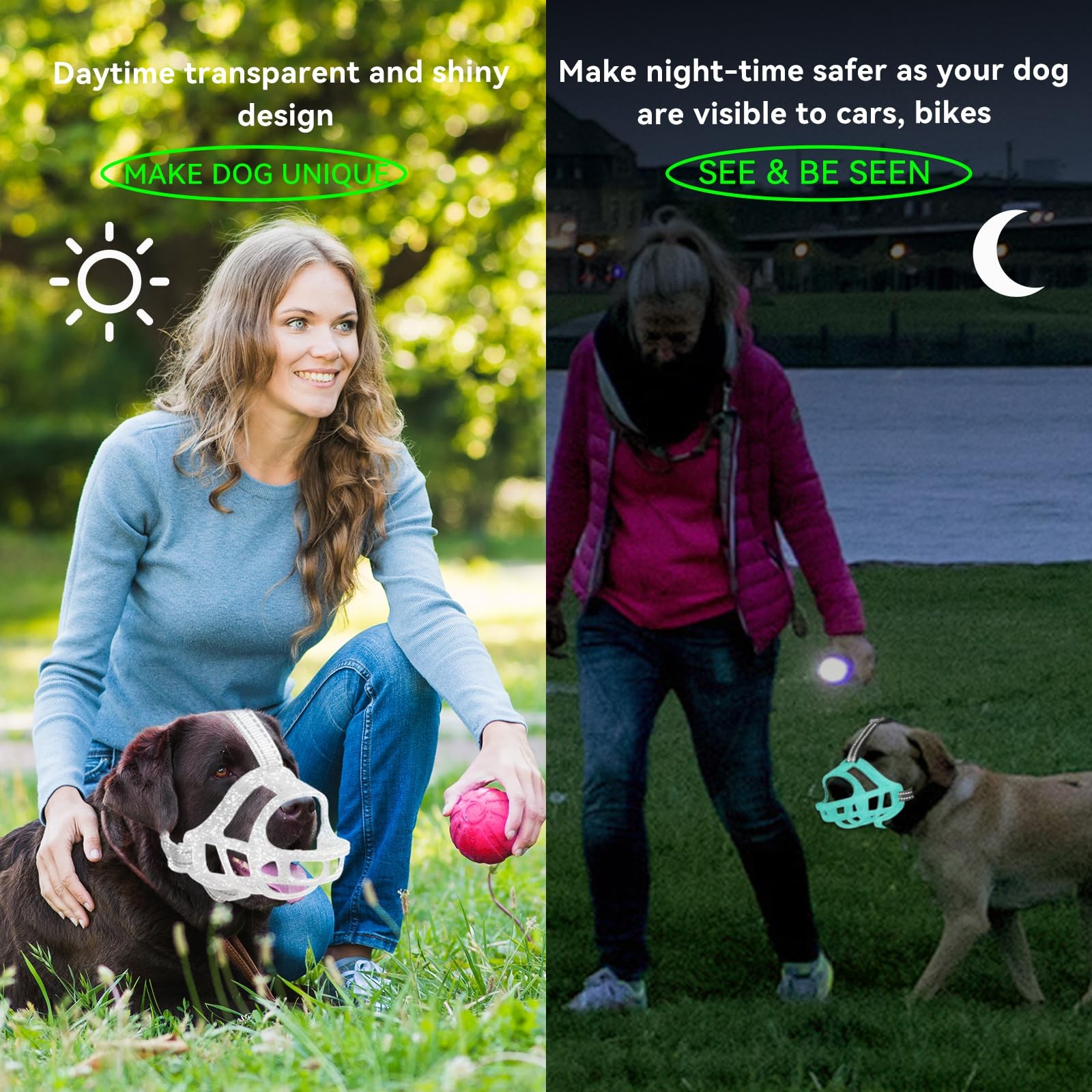 Transparent Size XL GlowinTheDark Dog Basket Muzzle AntiBiting Chewing