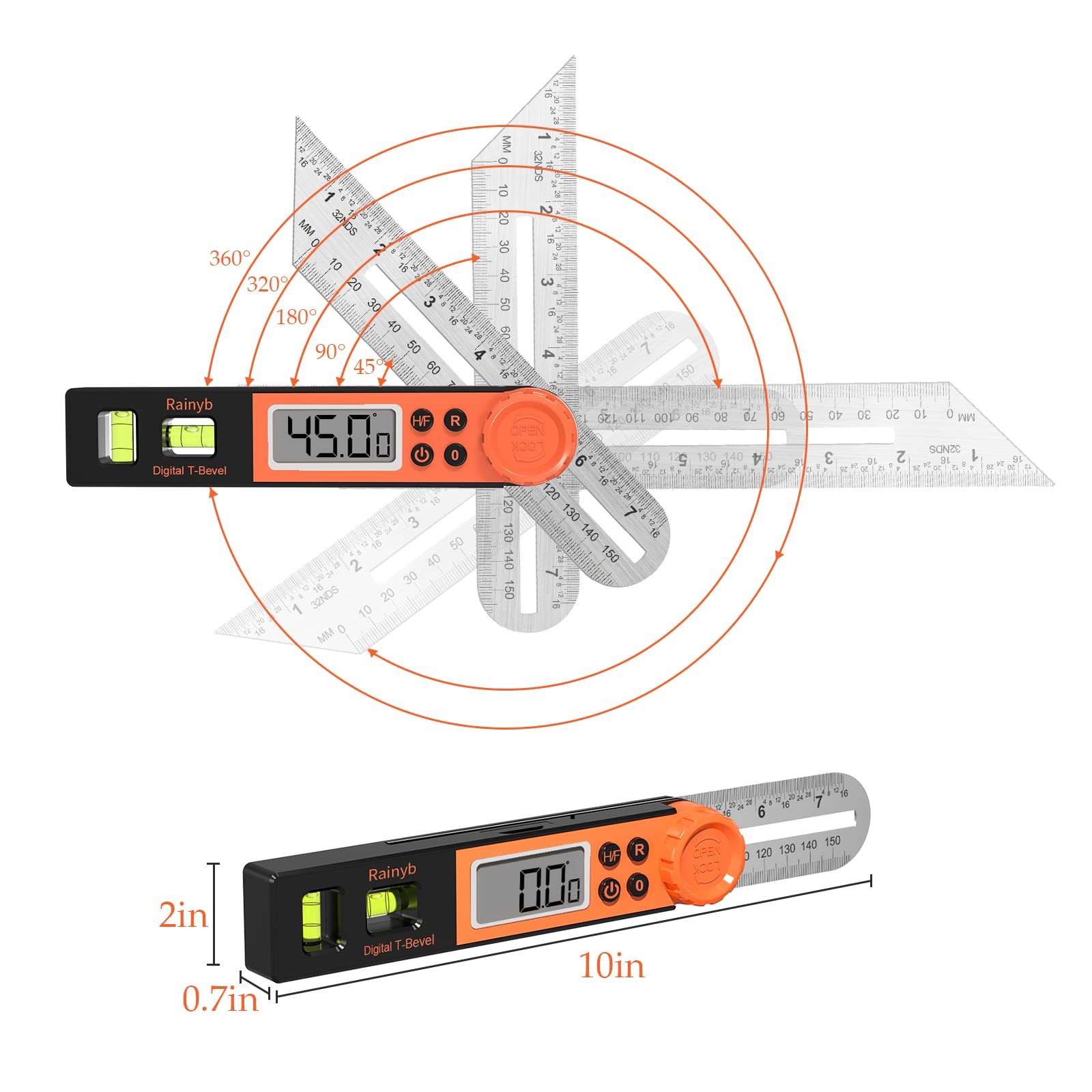 Digital Angle Finder Protractor 0-360 Degree T-Bevel Gauge & Protractor with ...
