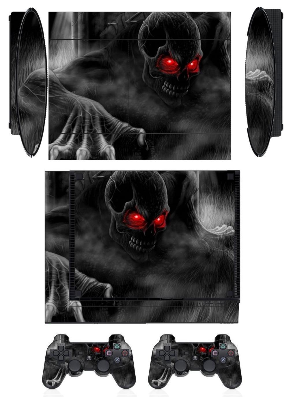 Skin Sticker PS3 PlayStation 3 Super Slim and 2 controller skins Dark Skull Q205