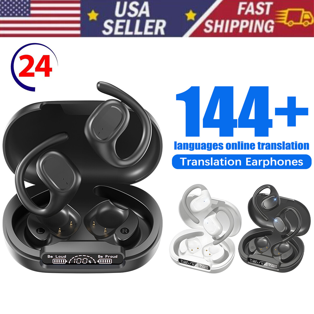 Bluetooth 5.4 Headset TWS Wireless Earphones Earbuds Stereo Headphones Ear Hook·
