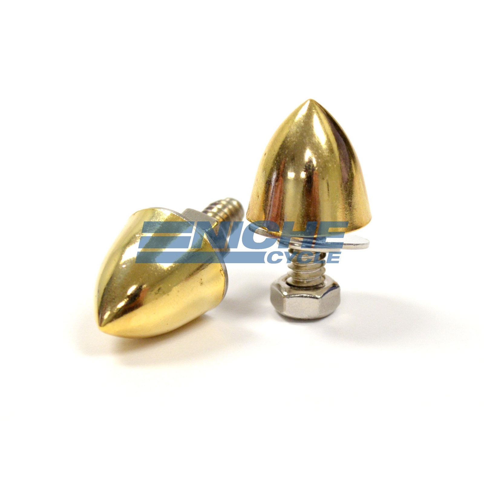 2 Gold Spike Bullet License Plate Frame Bolts Nut Set