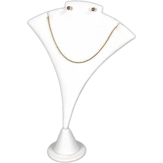 White Faux Leather Earring & Necklace Jewelry Display Stand 5 1/2" x 7 1/4"