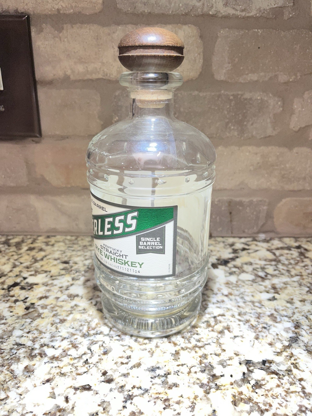Empty Peerless Barrel Proof Rye Single Barrel Selection