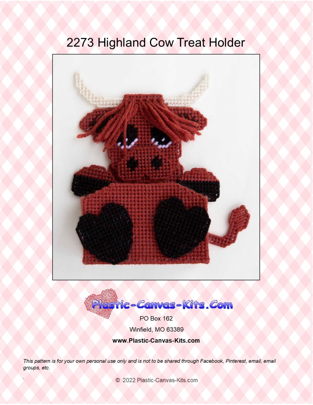 Highland Cow Treat Holder-Plastic Canvas Pattern or Kit