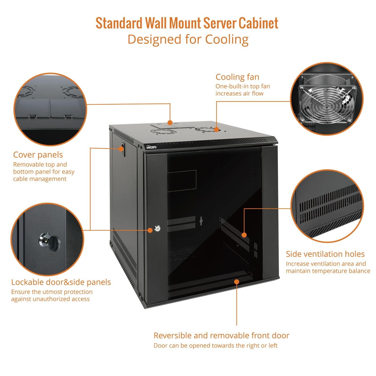 12U Wall Mount Server Cabinet IT Network Rack Enclosure Lockable Door and Sid...