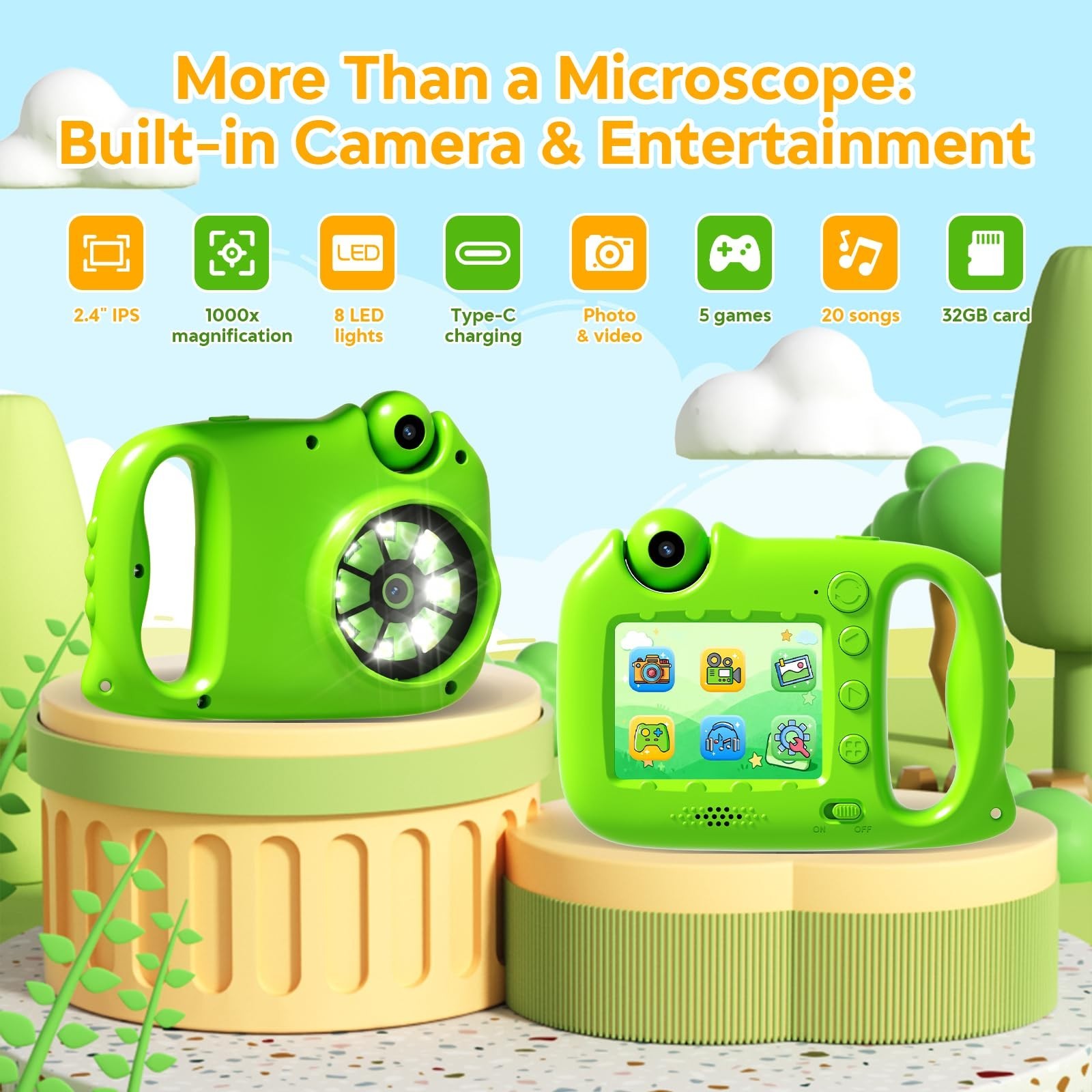 Microscope for Kids, 1000X Handheld Digital Microscope with 2.4" IPS Screen,...