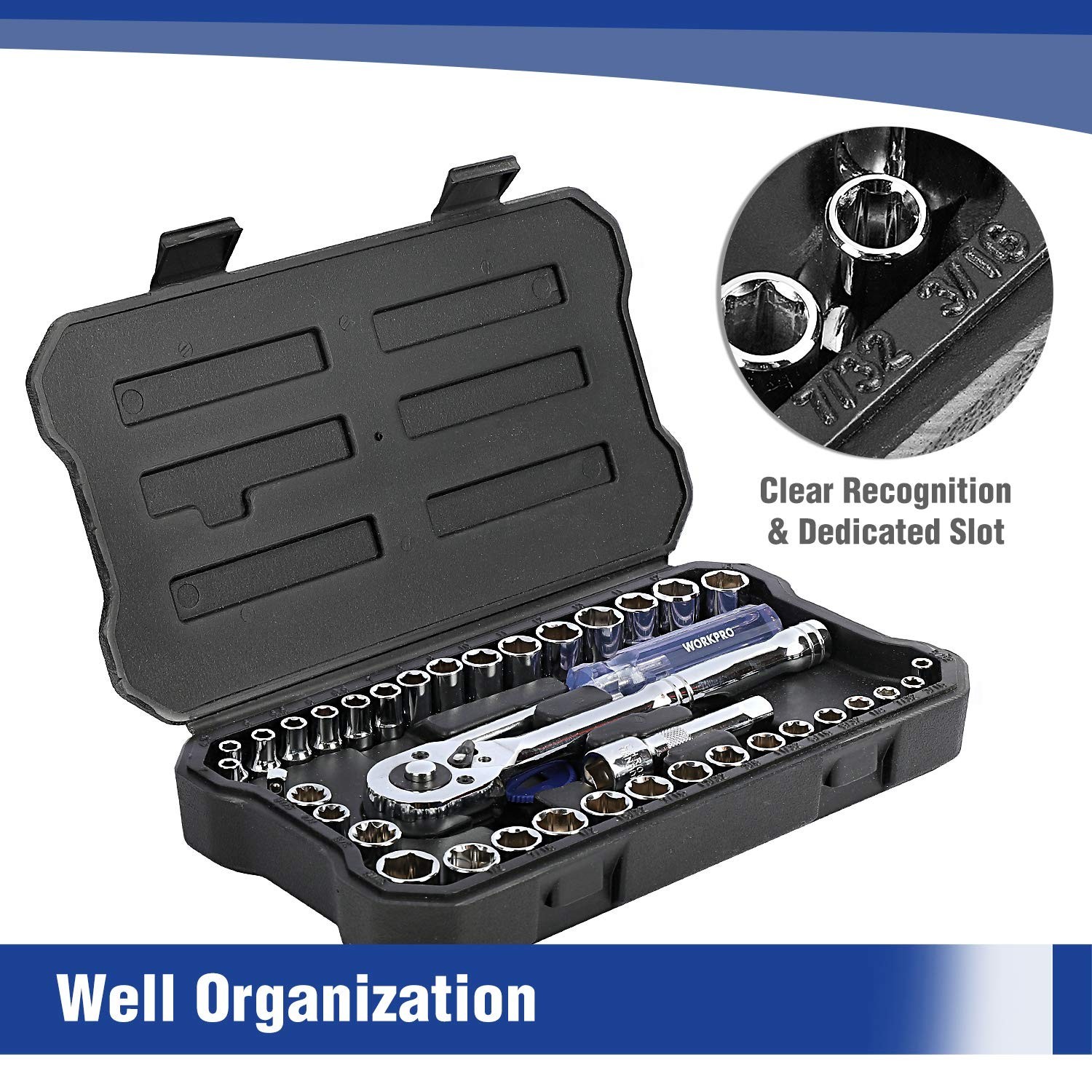39-Piece Drive Socket Set - Metric & SAE, Quick-Release Ratchet, Extensions, Com