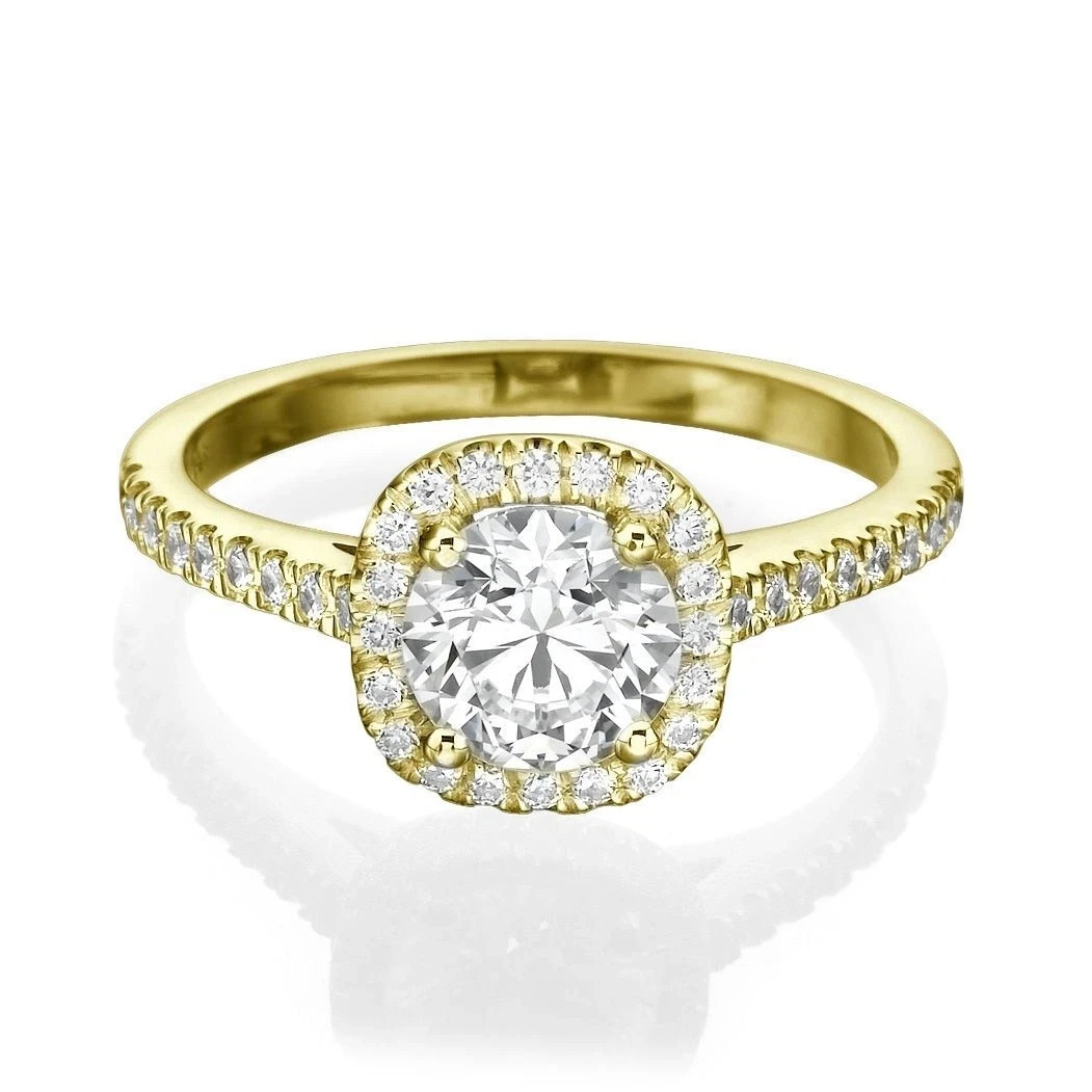 Lab-Created Round Cut 1.65 Ct Diamond Halo Engagement Ring 14K Yellow Gold FN