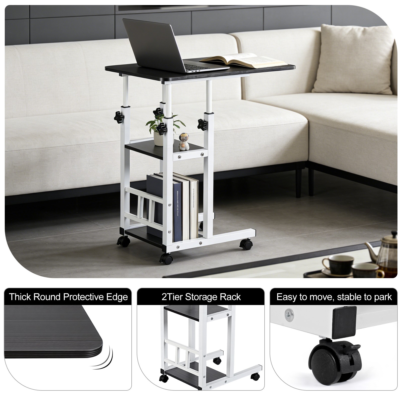 Rolling Laptop Desk Adjustable Notebook Computer Stand Bed Sofa Table Food Tray