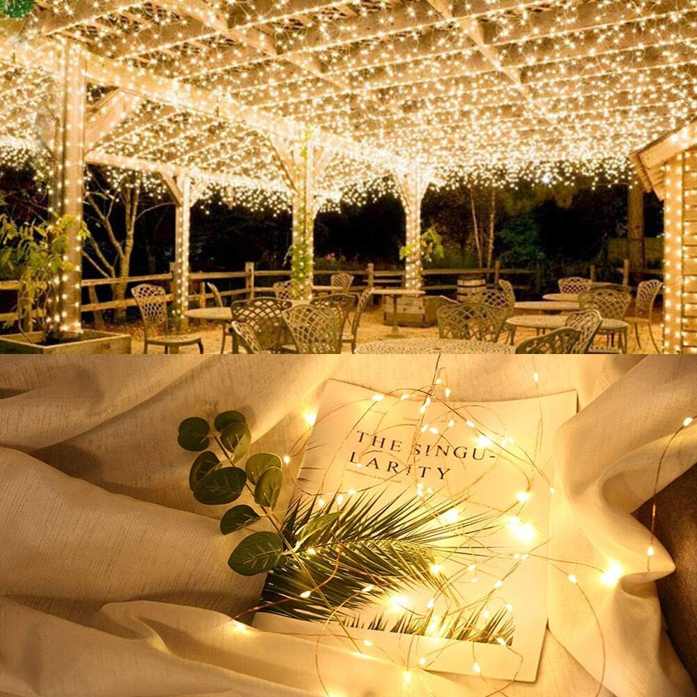 Solar String Lights for Outside, 2 Pack Total 66FT 200 LED Solar Fairy Lights...