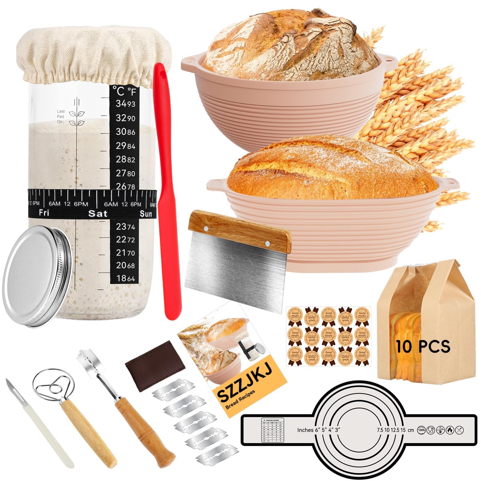 Sourdough Starter Kit - 24PCS Baking Supplies, Banneton Baskets, Bread Tools & M
