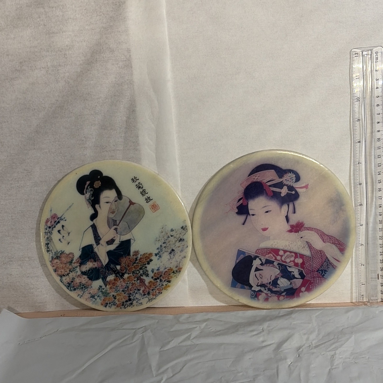 Lot of 2 Hand Drum Batter Heads w/ Geisha Print, Made in Taiwan