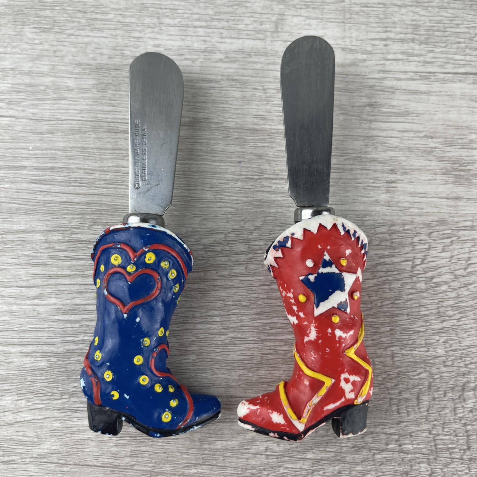 Pair Cowboy Boots Cheese Knives July 4th Stainless Steel Boston Warehouse Vtg
