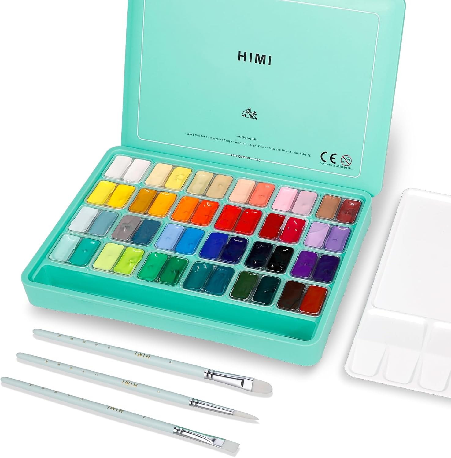 HIMI Gouache-Farb-Set, 48 Farben x 11,3 g, Doppelschalen-Design, 3 48