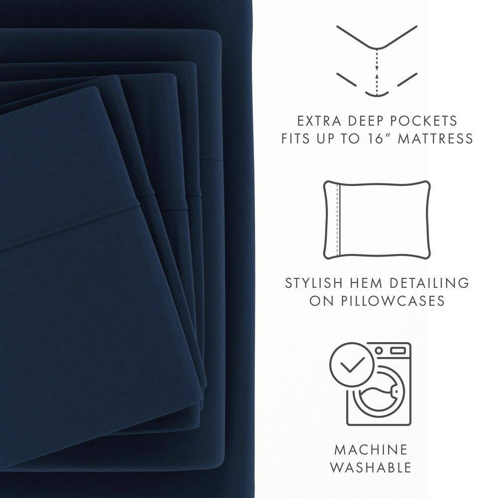 6-Piece Navy Solid Microfiber Twin XL Sheet Set