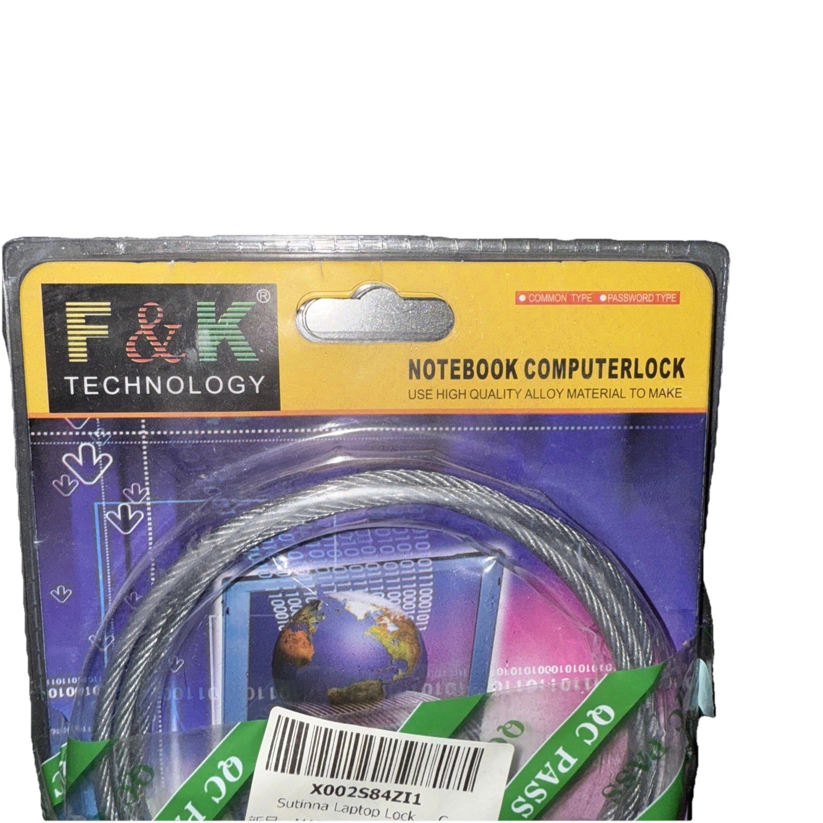 F & K Technology Notebook Computer Cable Chain Key Lock Brand New!
