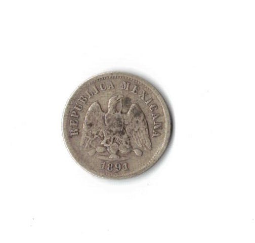 1891 Mexico 10 Centavos, 92.5% Silver