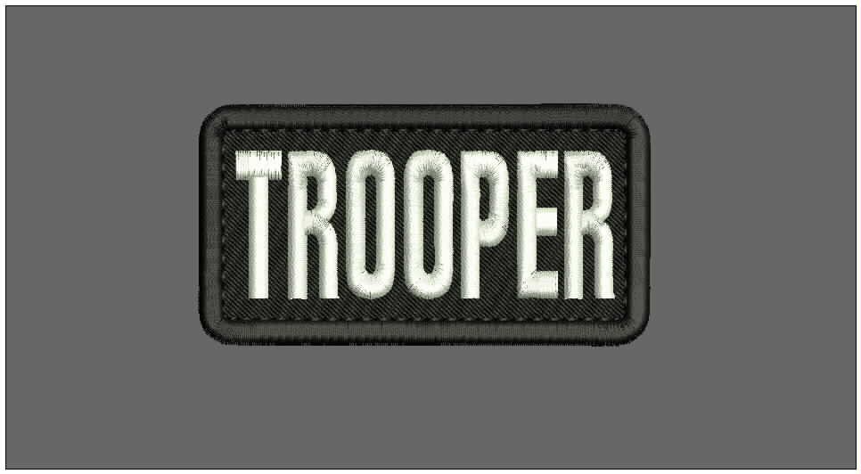 Trooper embroidery patches 2x4 inches hook White On Black