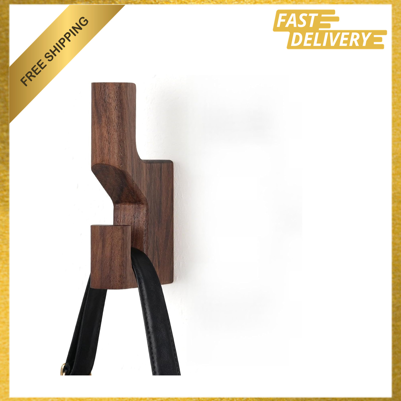 Walnut Wood Wall Peg Rack Hooks 2 Pack Natural Wooden Coat Hooks Wall Mounted
