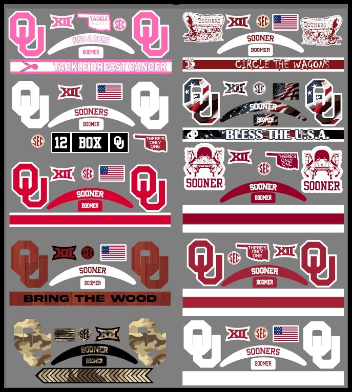 Full Size Oklahoma Sooners Helmet Alternate Decals - 10 designs to choose from