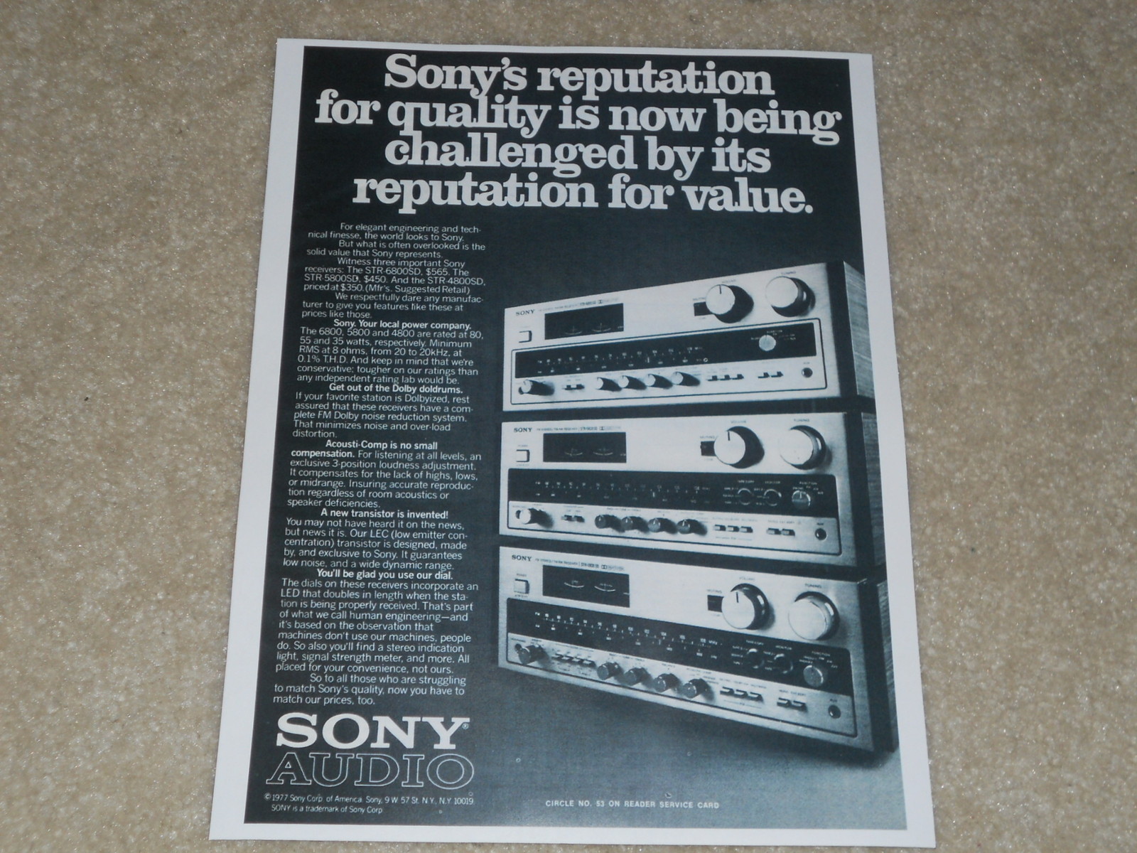 Sony STR-6800SD, 5800SD, 4800SD Receiver Ad, 1977, Articles, Info