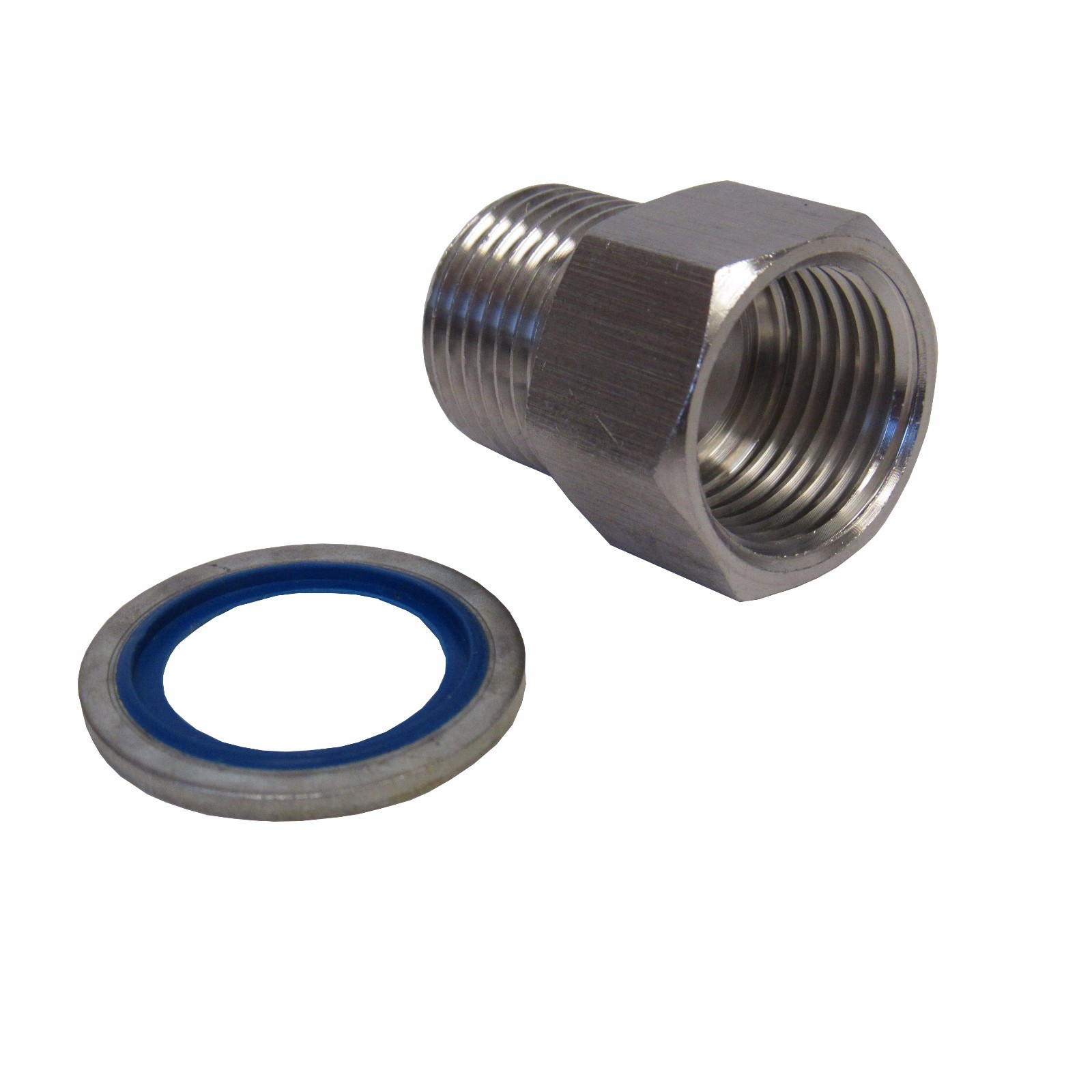304 STAINLESS STEEL ADAPTER 3/8" NPT MALE X 3/8" BSPP FEMALE W/ SEALING WASHER