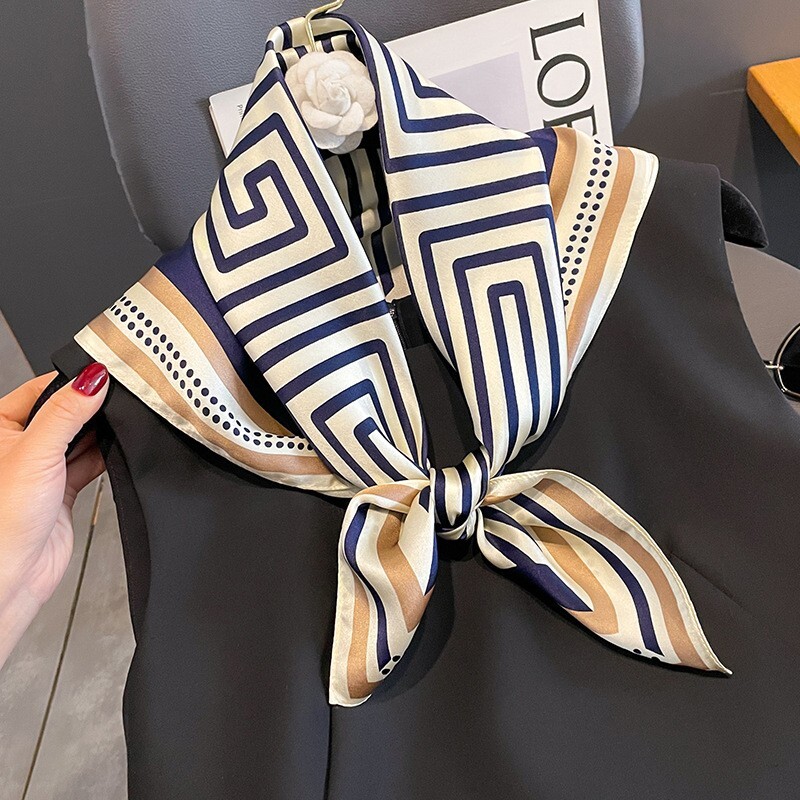 100% Mulberry Silk 27" Square Scarf Women Neckerchief Wrap Fashion Style Striped