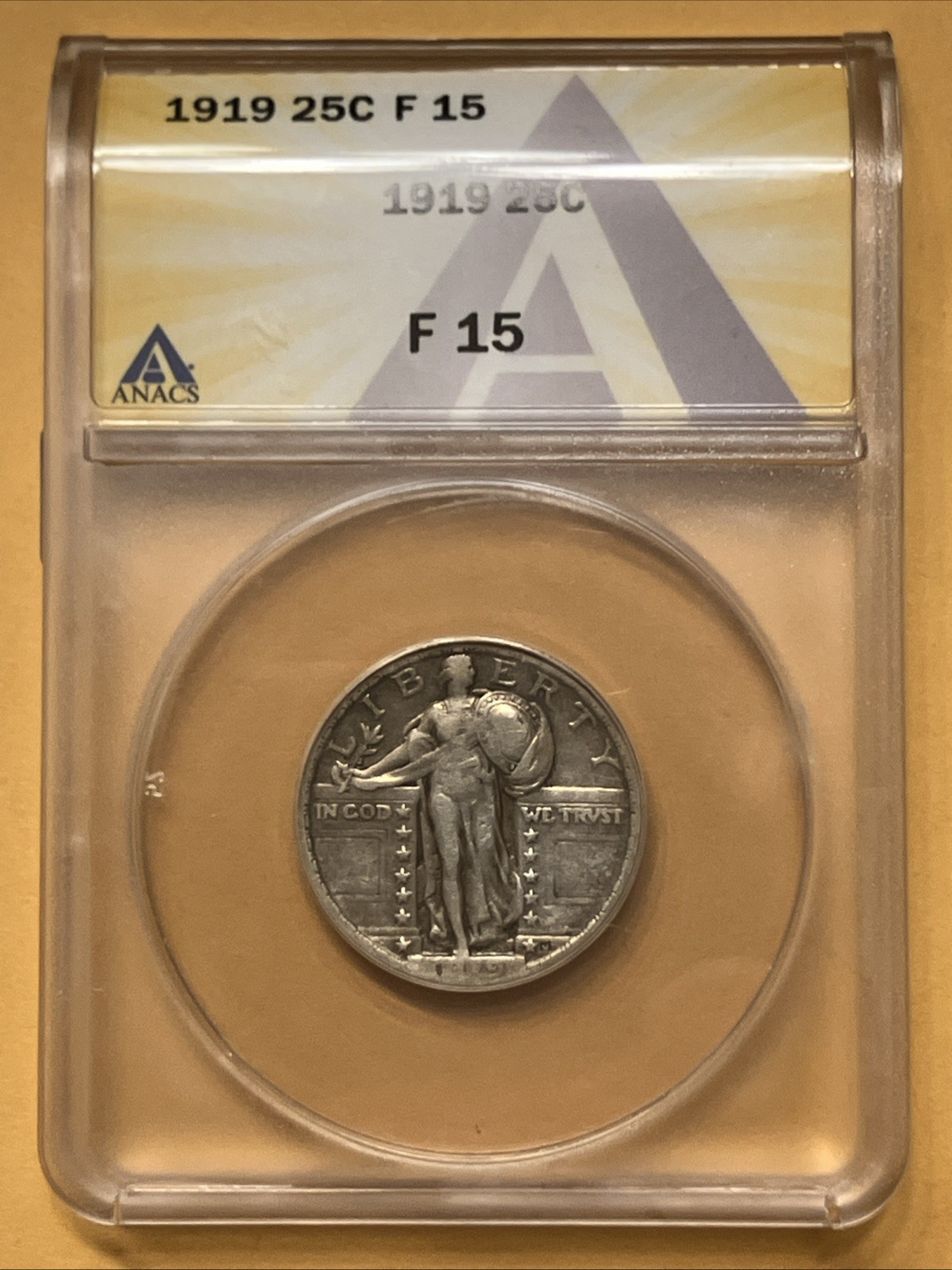 1919 Standing Liberty Quarter 25C ANACS F15 F Fine