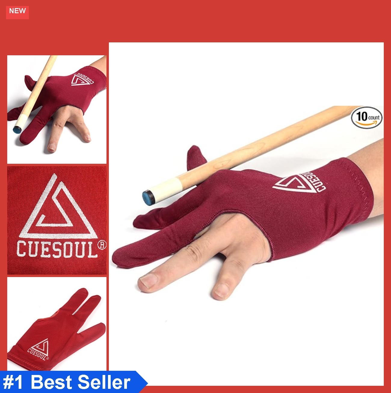 3 Finger Billiards Gloves 10 Pack One Size Pool Gloves for Men Women Breathable