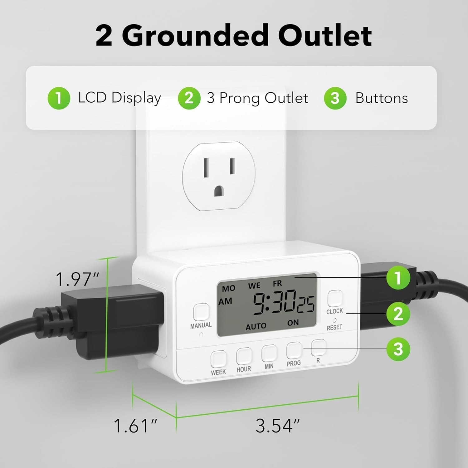 STANLEY 2-Outlet Weekly Digital Timer, Easy Set, Built-In Backup Battery