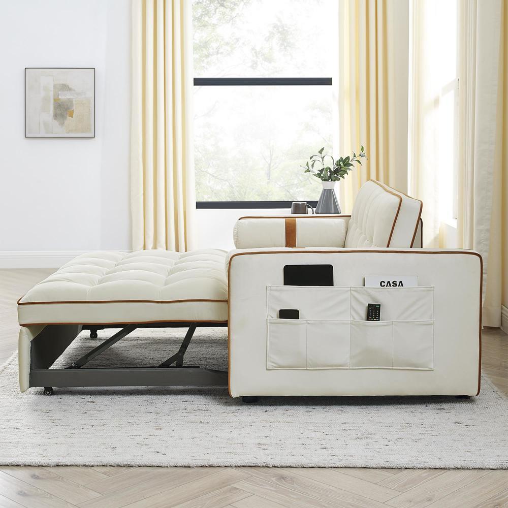 55.5" Pull Out Sleep Sofa Bed 2 Seater Loveseats Sofa Couch with side pockets