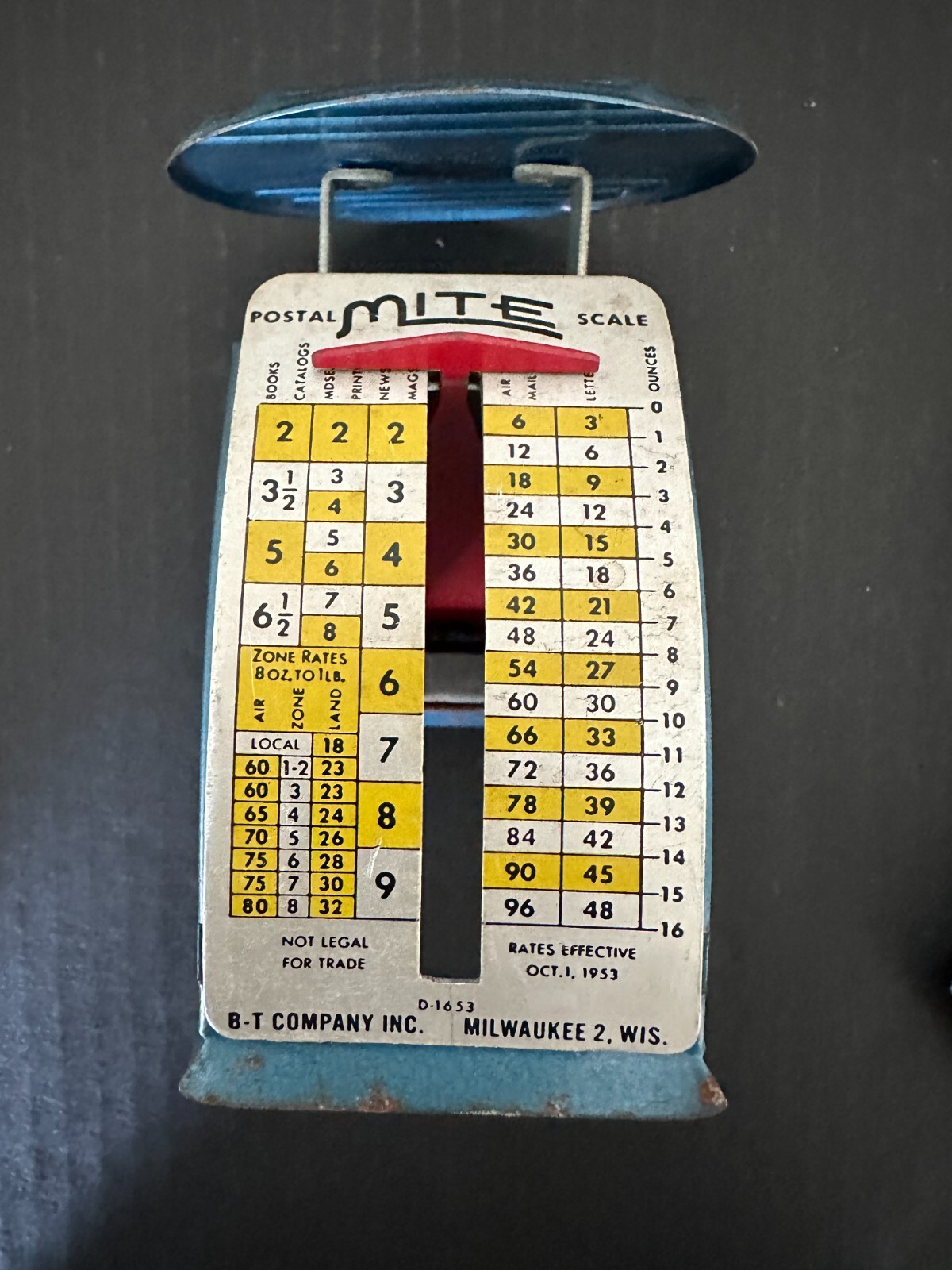 Vintage MITE Postal Scale by B-T Company Milwaukee Wis, desktop scale, WORKS!