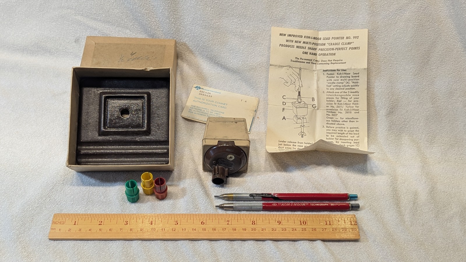 Vintage Koh-I-Noor Lead Pointer 992 and Cast Iron Base 992B IN BOX 2 Pencils