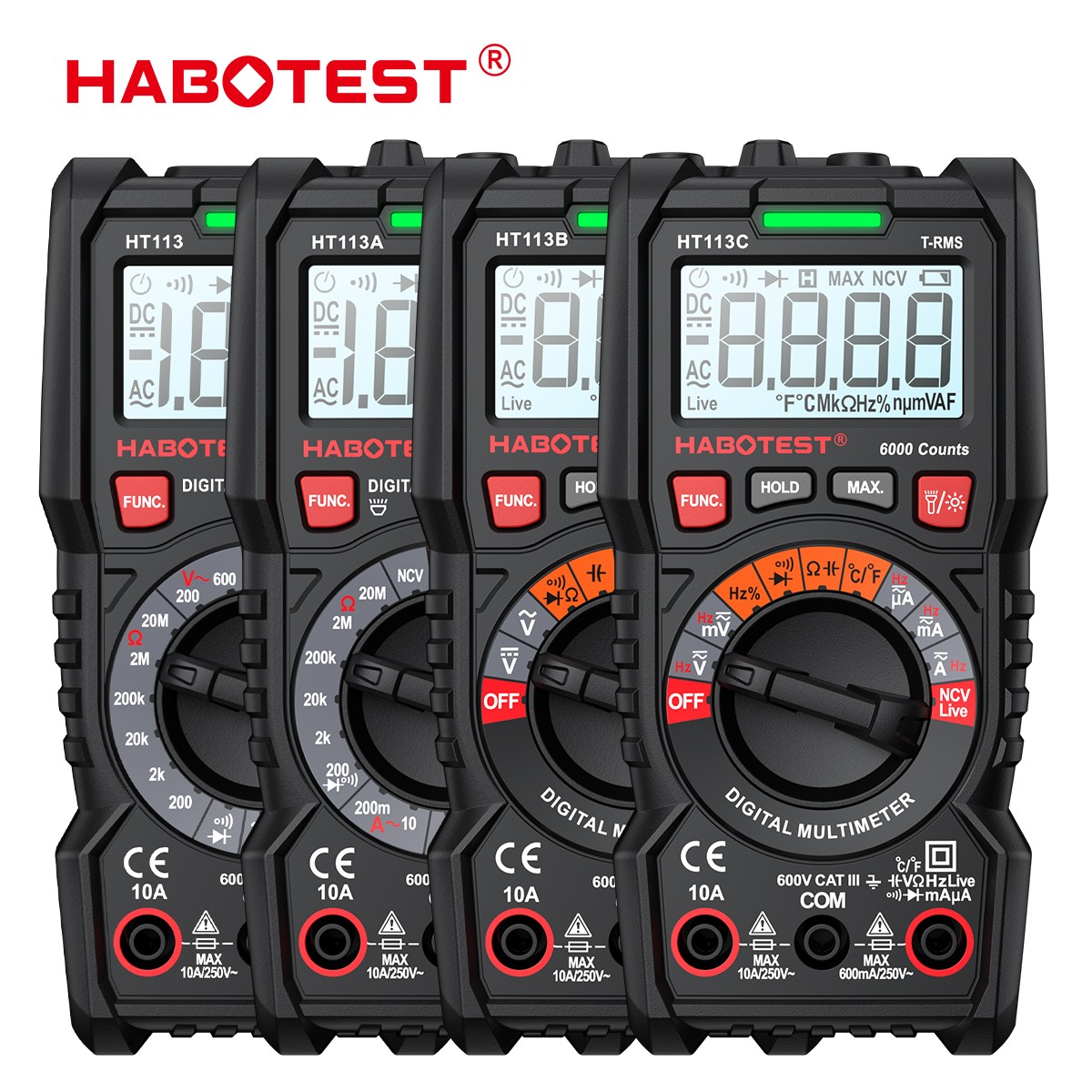HABOTEST HT113 Handheld AC DC Multimeter Voltmeter Ammeter Ohmmeter Tester
