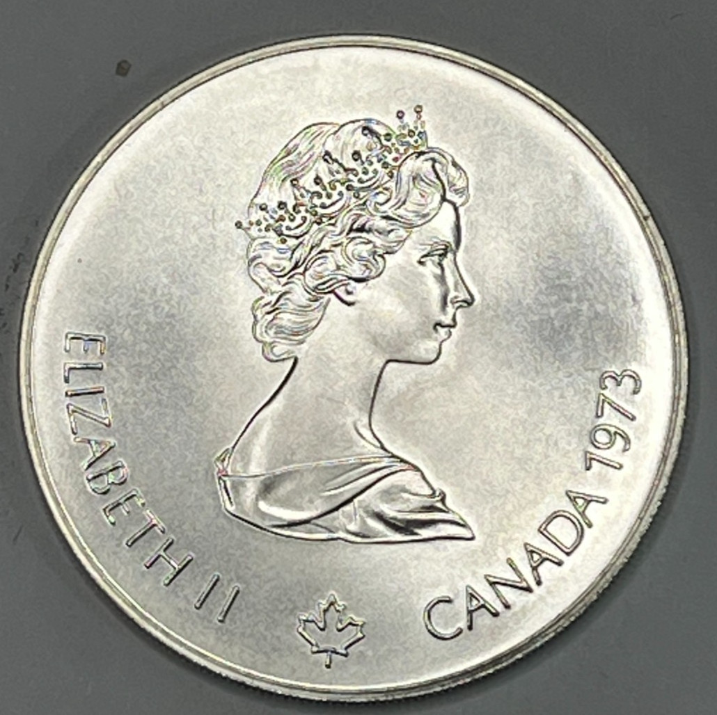 1973 CANADA Elizabeth II Olympics Montreal World Map  Silver $5 Coin
