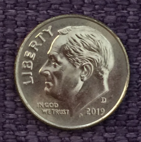 2019 D Roosevelt dime, very nice, actual nice coin in picture, free S/H