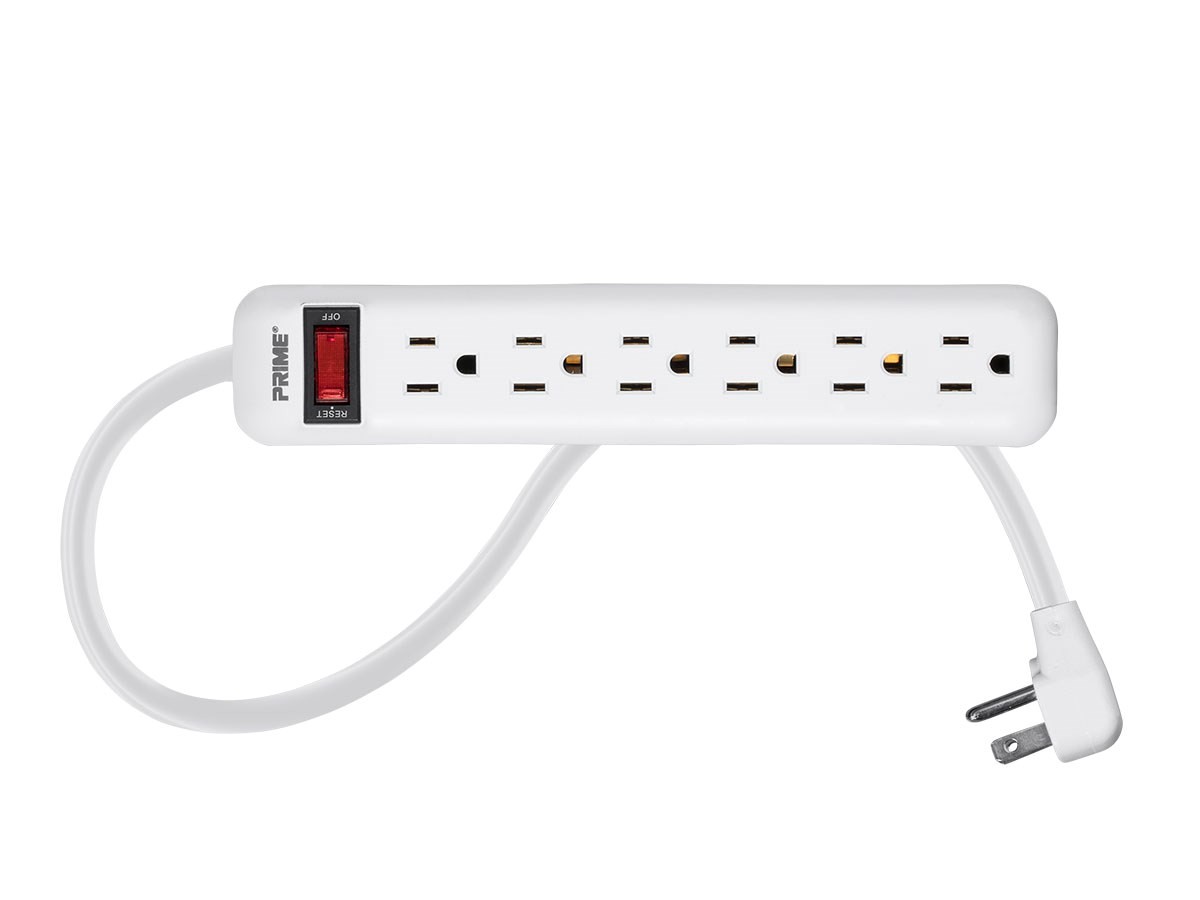 Monoprice 6 Outlet Power Strip - Matte White With 3 Feet Cord, Indoor Use Only