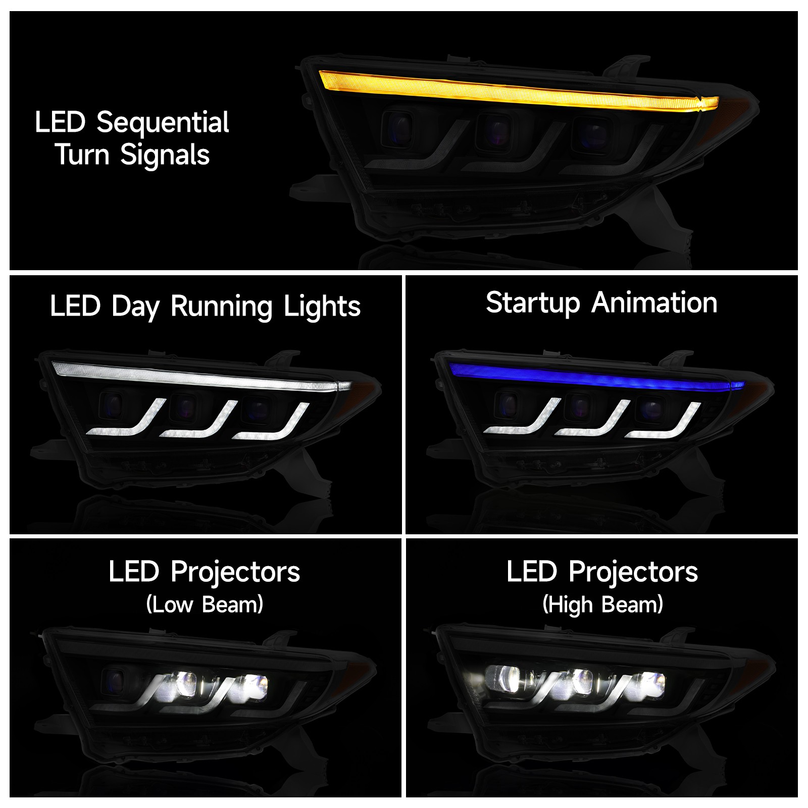 Triple LED Projector Headlights w/Sequential For 2011 2012 13 Toyota Highlander