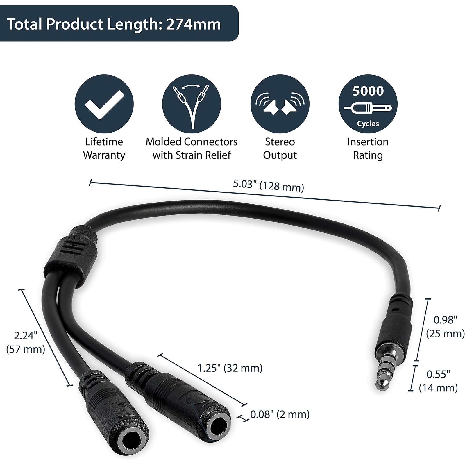 StarTech.com Headset Adapter, Microphone and Headphone Male to Female, Black