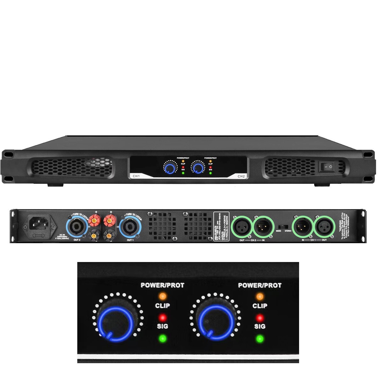 CA6200 2WD 2600W Digital Power Amplifier Stage Audio Speaker 1U Rack 2 Channel