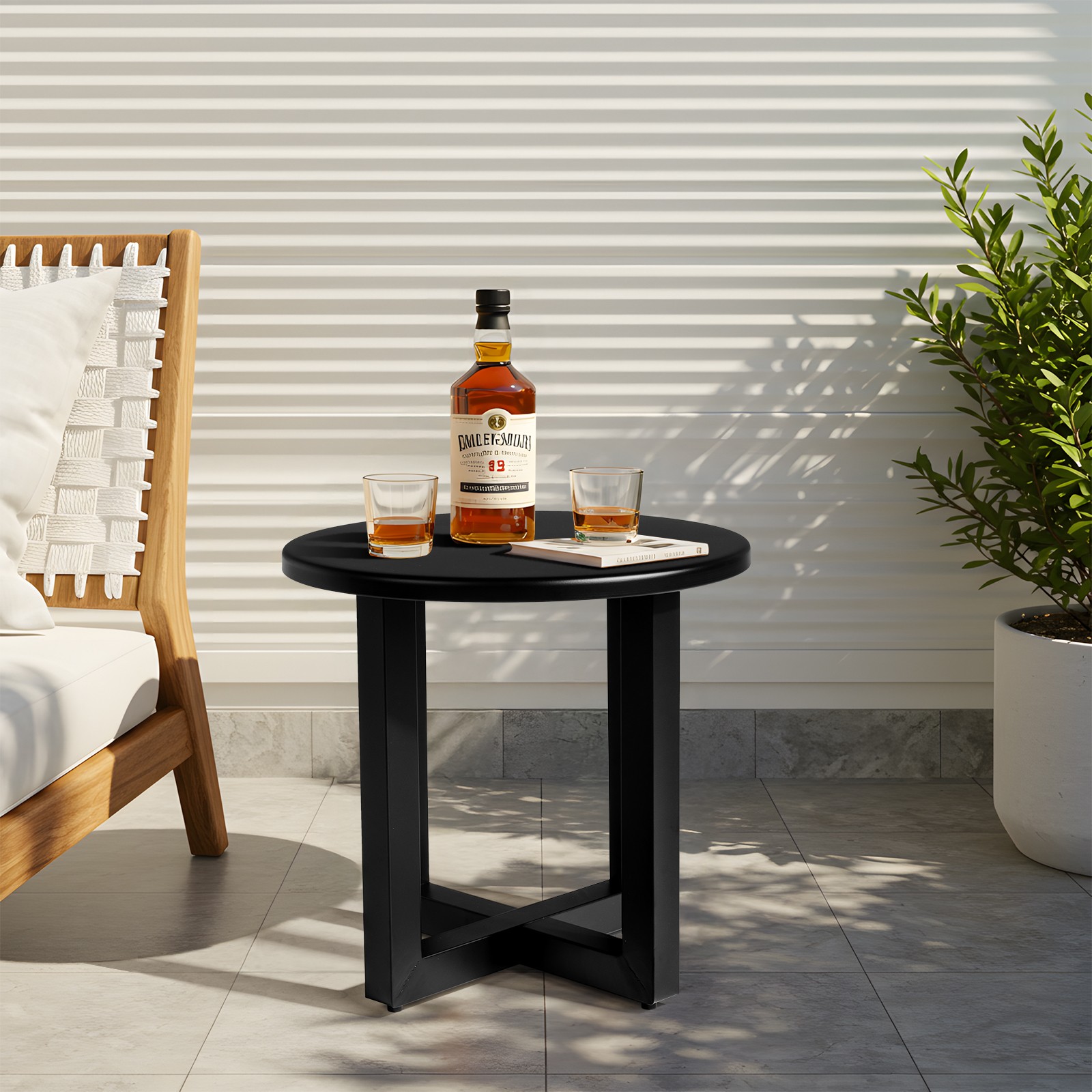 18" Portable Metal Weather Resistant Patio Bistro Side Table for Indoor/Outdoor