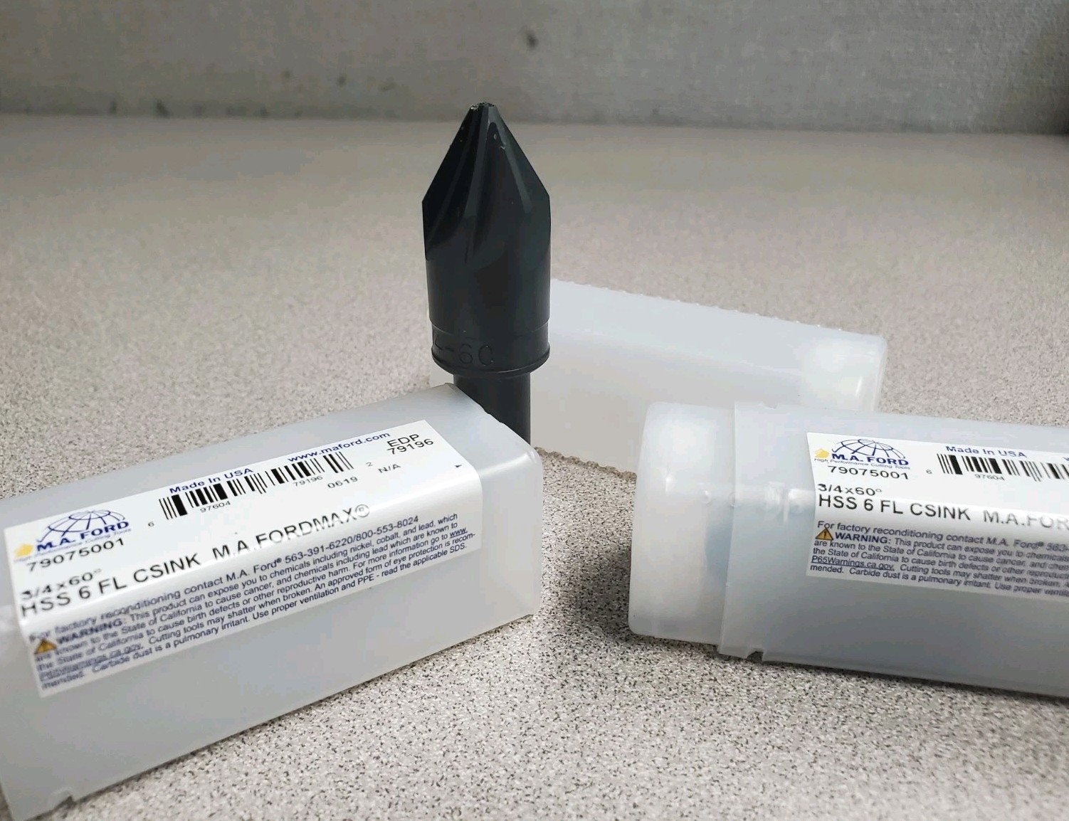 2-PCS. M.A. FORD 79075001 3/4" x 60° HSS Six Flute Countersink "NEW" Chatterless