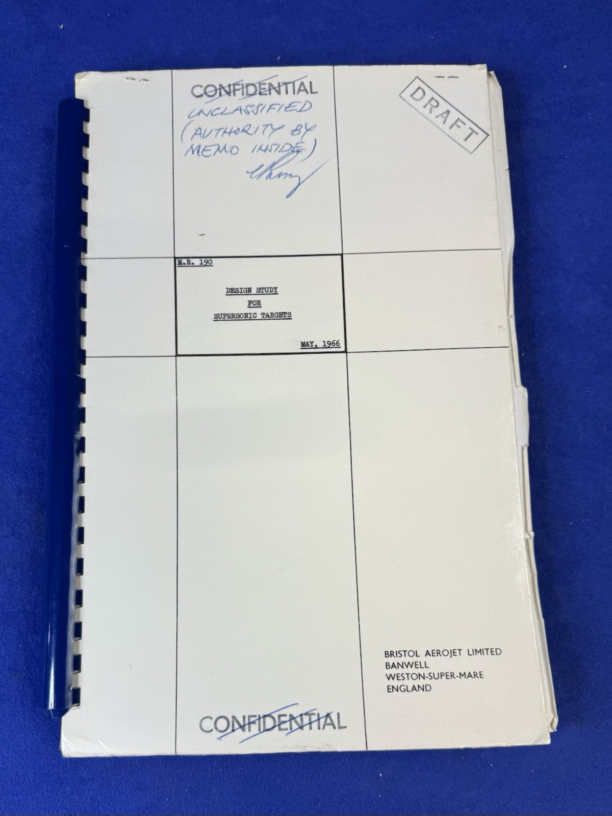 1966 Bristol Aerojet Supersonic Targets Design Study M.R.190, Confidential